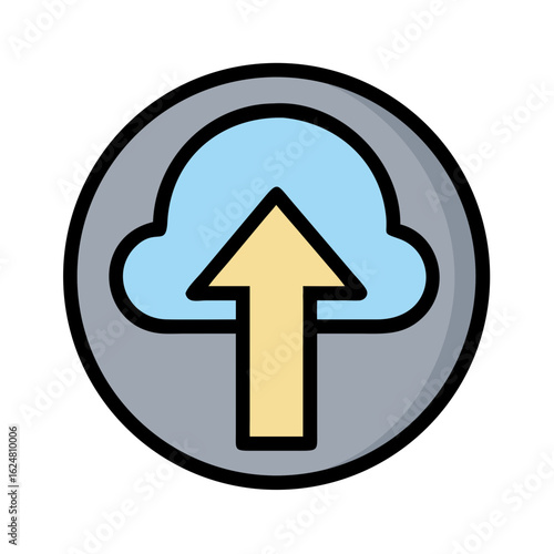 Free Download Cloud with upward arrow on plain background, symbolizing data upload process, online storage, and cloud computing services
 - GFXLoad
