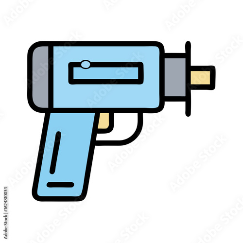 Construction nail gun tool in side view on plain background, symbolizing fastening equipment, carpentry work, and industrial building processes
