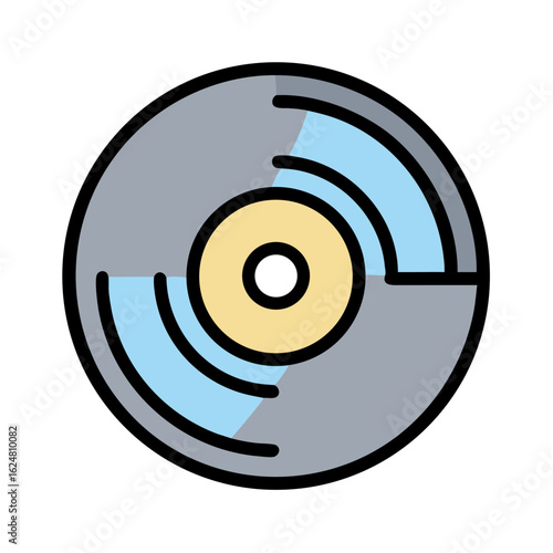 Vinyl record with central label and grooved surface on plain background, symbolizing analog music format, retro audio technology, and classic sound recording medium
