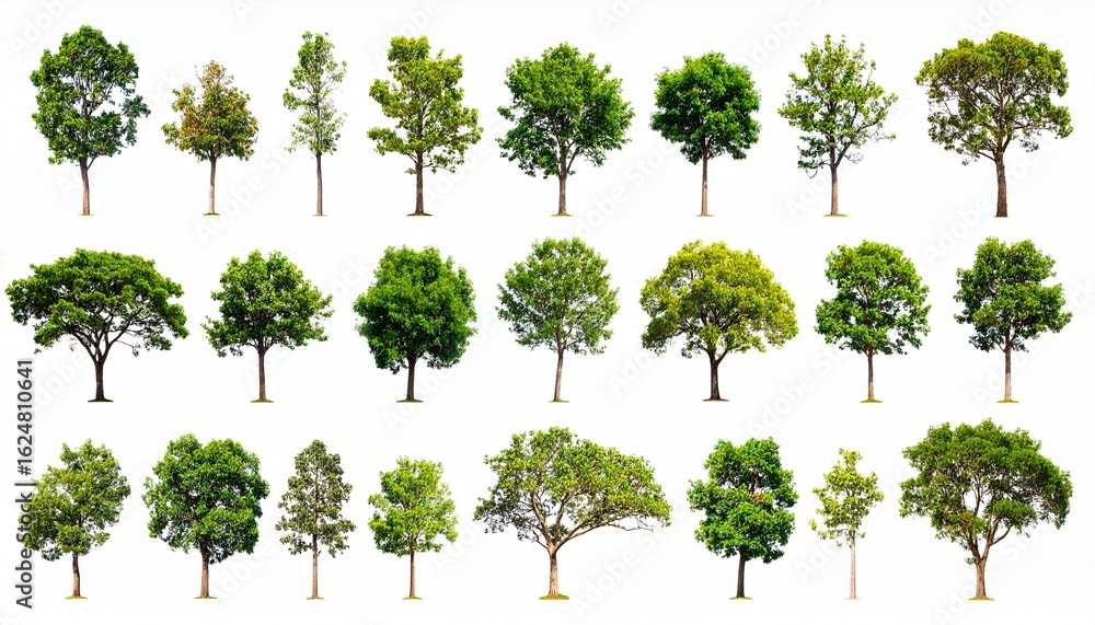 Fototapeta premium isolated tree green set is located on a white background. Collection of isolated tree