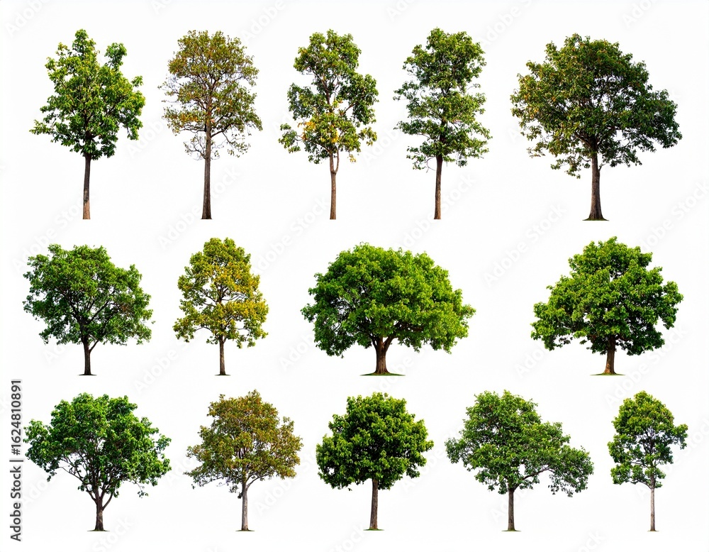 Fototapeta premium isolated tree green set is located on a white background. Collection of isolated tree