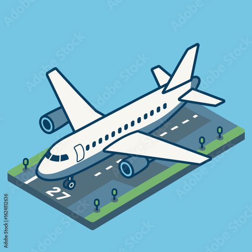 Airplane Takeoff on Isometric Runway

