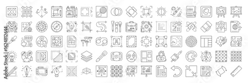 Collection of vector line icons for graphic design and creativity process