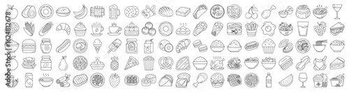 A Diverse Collection of Food and Drink Line Icons Seamless Pattern