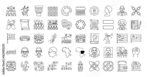 Black History Month Icon Set Celebrating African American Culture and Contributions