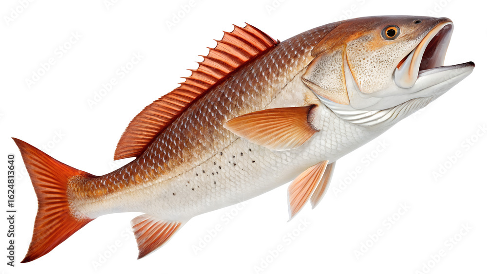 Obraz premium Redfish seafood catch red drum fishing saltwater gamefish gulf coast sportfishing marine biology illustration
