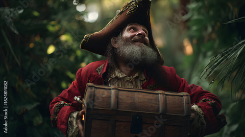 Wallpaper Mural a pirate carrying a treasure chest in the junglea pirate carrying a treasure chest in the jungle Torontodigital.ca