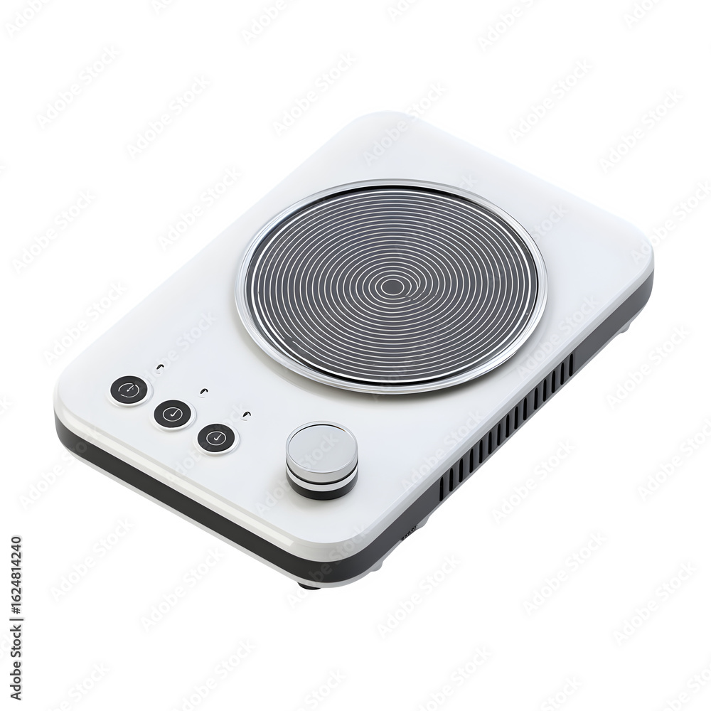 Fototapeta premium Minimalist portable induction stove, isolated on a white background --v 7.0