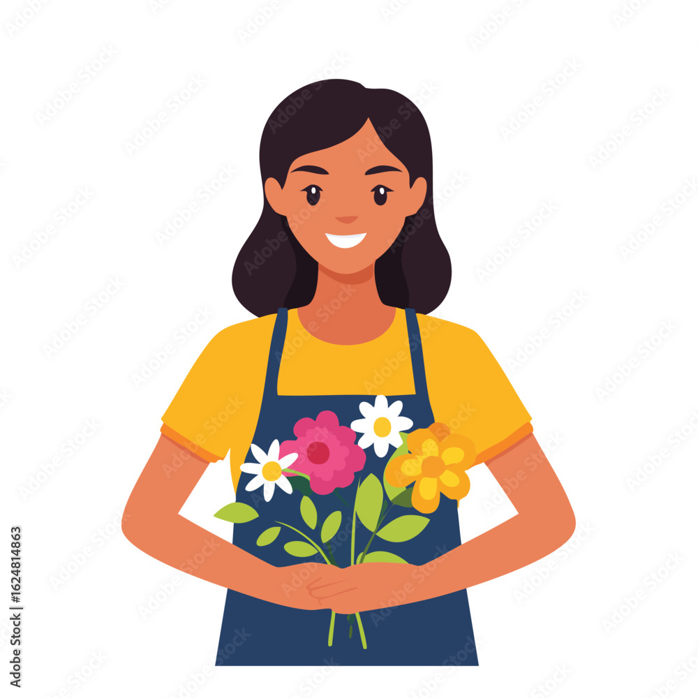 Vector Drawing of a Friendly Female Florist with Fresh Flowers - AI Generated Vector Drawing of a Friendly Female Florist with Fresh Flowers - AI Generated