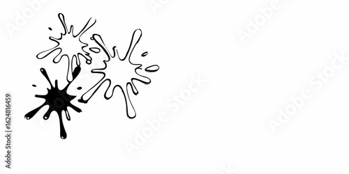 Three ink splatters with one filled in black and two outlined on a white background in the upper left corner