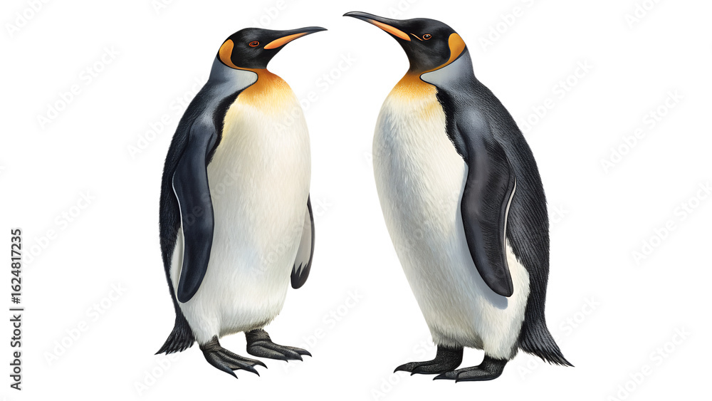 Fototapeta premium Two emperor penguins standing close together in antarctica wildlife animal bird nature illustration image