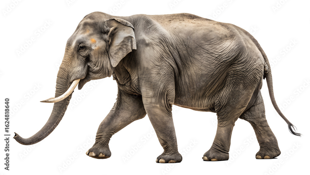 Obraz premium Isolated asian elephant walking side view wildlife animal mammal nature zoo safari large trunk tusks gray skin