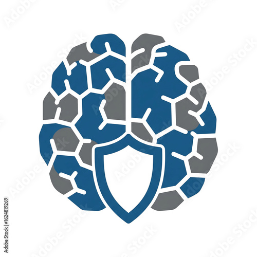  Mental Resilience and Fortitude Vector Icon with Brain Fortress and Shield