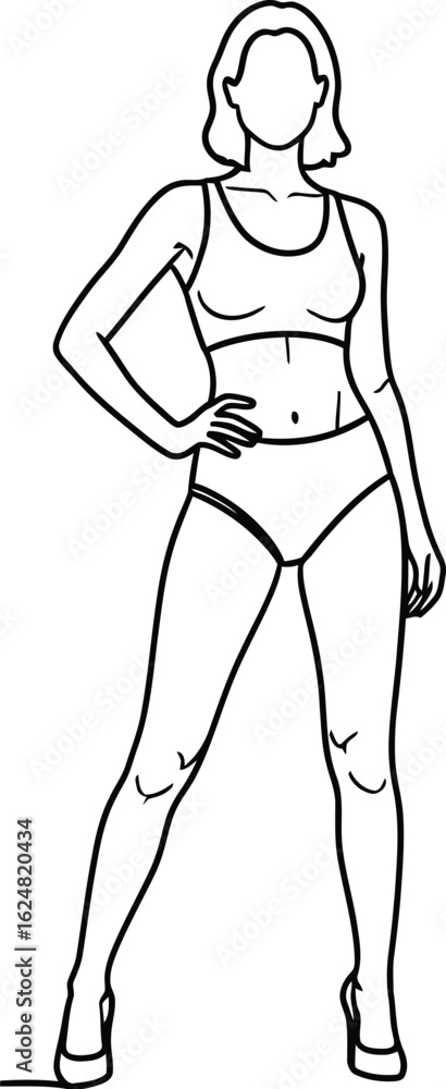 Vector art of fashionable woman in lingerie in a simple line drawing style, perfect for illustrating beauty, style, or fashionrelated designs Vector art of fashionable woman in lingerie in a simple line drawing style, perfect for illustrating beauty, style, or fashionrelated designs
