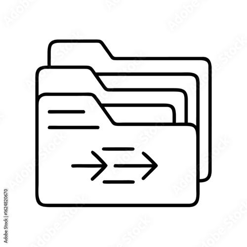 File transfer and data migration concept. Outline icon of folders with arrows for document sharing and organization.