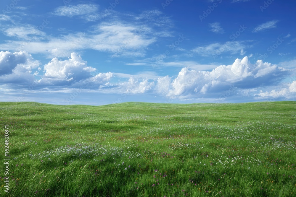 Vast, grassy plain under a vibrant sky Vast, grassy plain under a vibrant sky