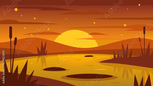 golden hour light on quiet wetland
