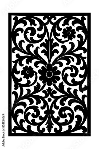 Vector Elegant floral filigree design silhouette, perfect for laser cutting, invitations or decorative panels with a classic touch black