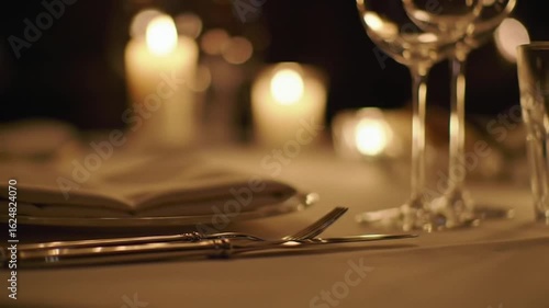 Elegant dinner table setting with candles