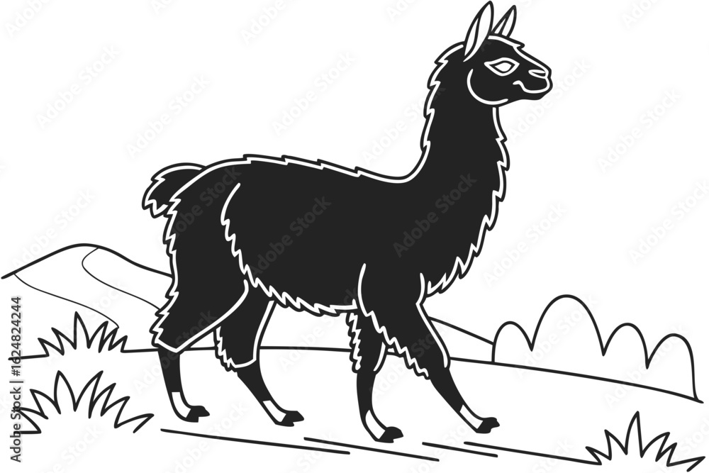 Fototapeta premium coloring page line art the alpaca black vector