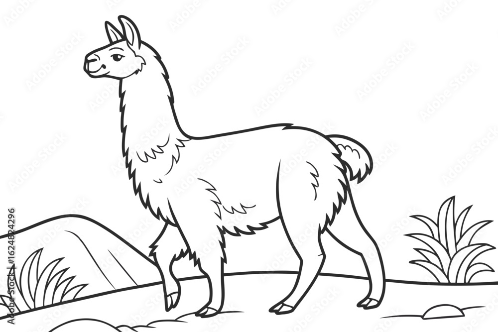 Fototapeta premium coloring page line art the alpaca black vector
