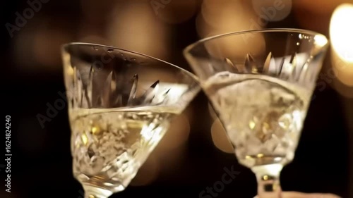 Champagne glasses with festive background