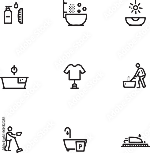 Household chores and cleaning icons set for hygiene