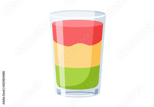 A glass with layered green yellow and red smoothie