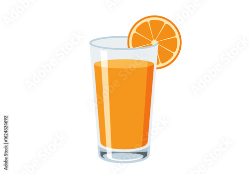 A glass of orange juice with an orange slice garnish