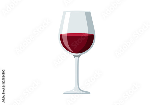 A wine glass filled with red wine resting on a white background
