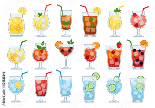 Wallpaper Mural Fifteen colorful cocktails with straws ice and fruit slices in glasses of various shapes Torontodigital.ca