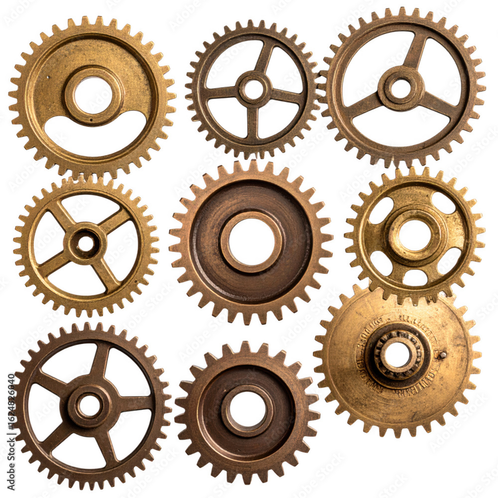Several old industrial gearsa isolated on white and transparent background Several old industrial gearsa isolated on white and transparent background