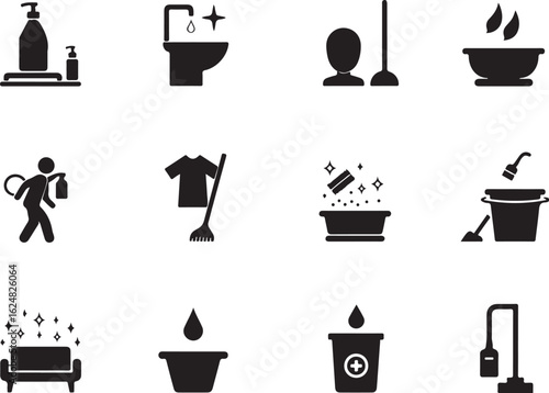 Sparkling clean home icons for hygiene and chores