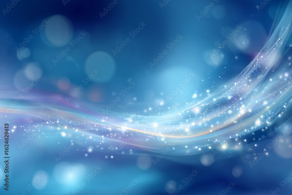 Obraz premium Abstract blue wave with glowing light particles and bokeh effect creating a magical and futuristic atmosphere