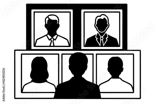 Video Conference Call Silhouette Vector – Remote Meeting, Online Communication, and Virtual Collaboration Concept