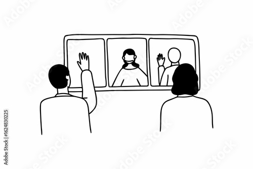 Video Conference Call Silhouette Vector – Remote Meeting, Online Communication, and Virtual Collaboration Concept