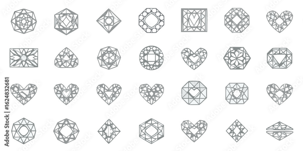 Fototapeta premium various geometric diamond shapes and heart shapes arranged in a grid pattern design