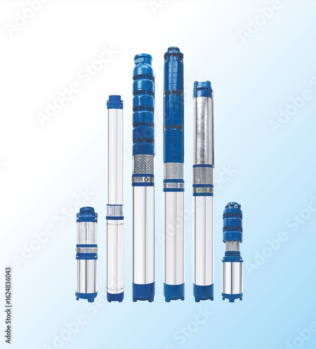 Set pumps with float. Submersible borehole supplying clean water great depth house, watering garden. Wells. Automatic water supply station. Homes, country village, cottage.