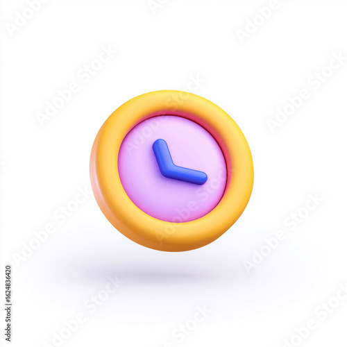 3D Floating Purple and Yellow Clock Icon with Playful Design