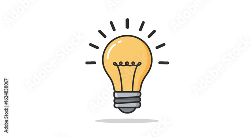 Lit bulb shines bright on white, suggesting innovation or solution in simple vector