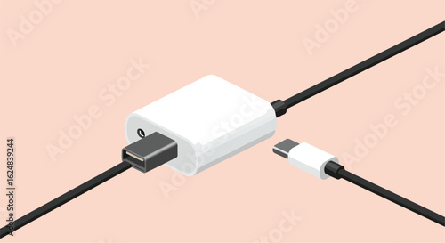 Adapter connecting devices, isolated against soft background, use data transfer