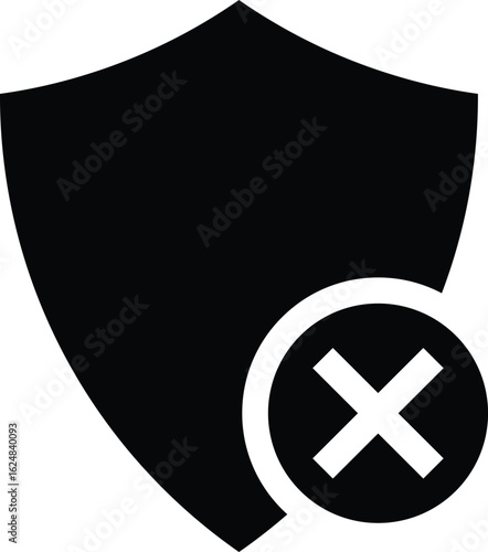 Shield cross mark icon. Rejected shield with cross icon. Healthcare medicine protected guard concept. Medical Protection symbol