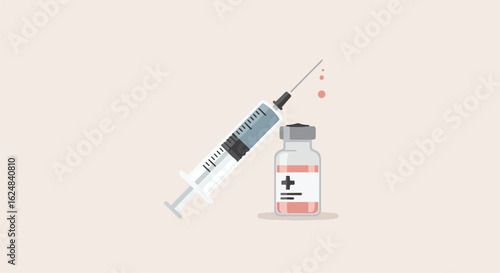Syringe extracting vaccine, against a beige background, for healthcare use