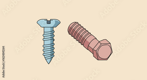 Screw and bolt shown on plain background used to depict fastening components