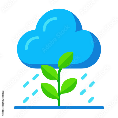 Rain Cloud Watering Plant Icon for Ecology and Growth