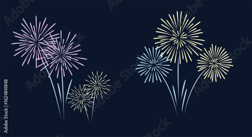Stylized fireworks exploding at night, for festive backgrounds and designs