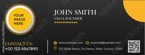 Elegant business email signature template with contact details, qr code, and image placeholder