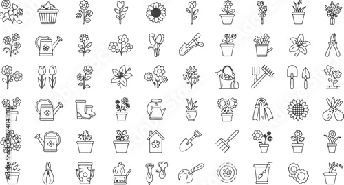 Comprehensive Outline Icon Collection for Gardening Activities flower tulip
