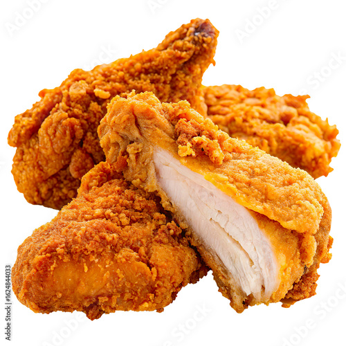 Crispy fried chicken breast isolated on transparent background, golden fried food PNG

