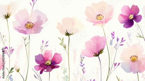 Wallpaper Mural Minimalist watercolor cosmos flowers in soft pink and purple hues create serene and elegant atmosphere Torontodigital.ca